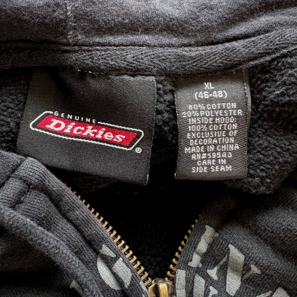Vintage Dickies Black Full-Zip Graphic Hoodie, XL (46-48), Y2K Grunge Streetwear - Picture 4 of 5